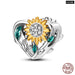 925 Sterling Silver Golden Sunflowers Heart Charms Beads