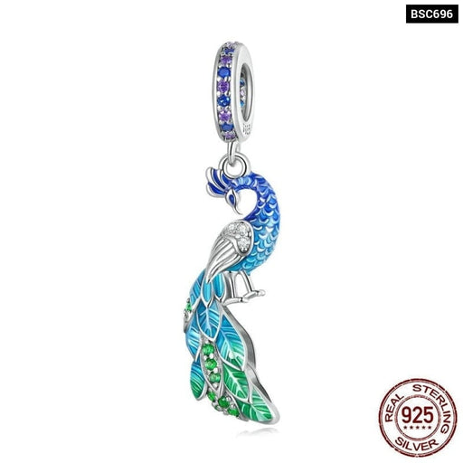 925 Sterling Silver Gradual Blue Peacock Hanging Beads