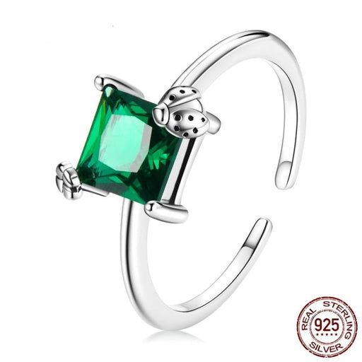 925 Sterling Silver Green Square Gemstone Open Ring Demon