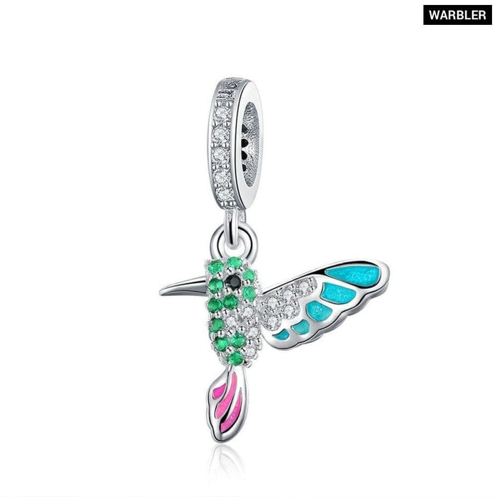 925 Sterling Silver Green Warbler Pendant Colourful Cz Bird