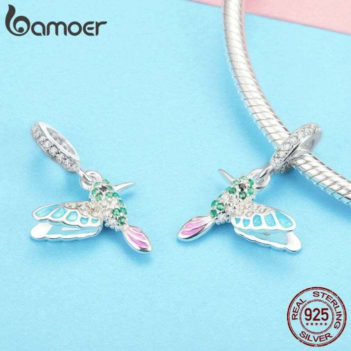 925 Sterling Silver Green Warbler Pendant Colourful Cz Bird