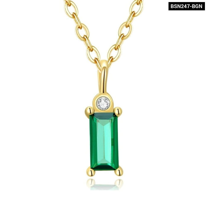 925 Sterling Silver Green Zircon Pendant Necklace For Women