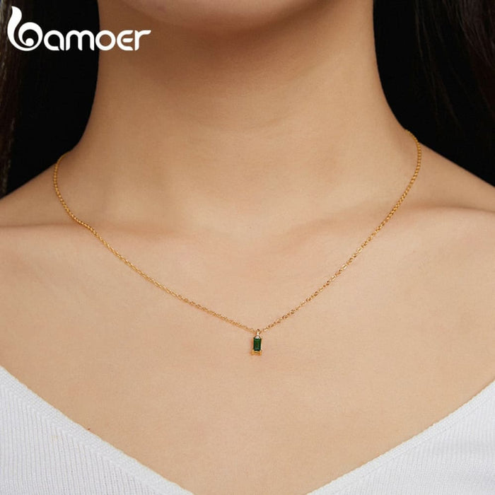 925 Sterling Silver Green Zircon Pendant Necklace For Women