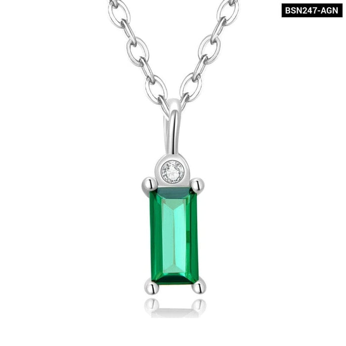 925 Sterling Silver Green Zircon Pendant Necklace For Women