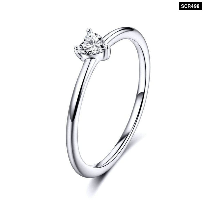 925 Sterling Silver Heart Clear Cz Simple Finger Rings