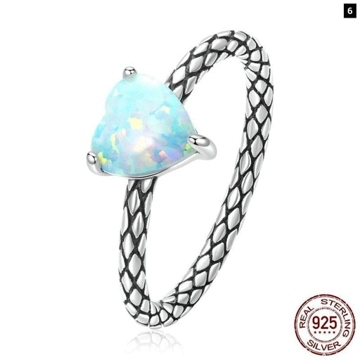 925 Sterling Silver Heart Opal Snake Pattern Ring For Women