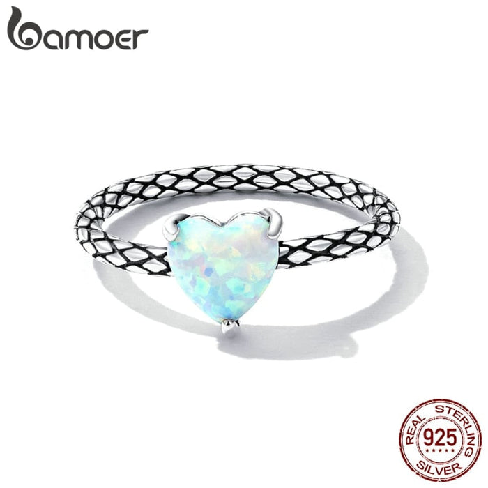 925 Sterling Silver Heart Opal Snake Pattern Ring For Women