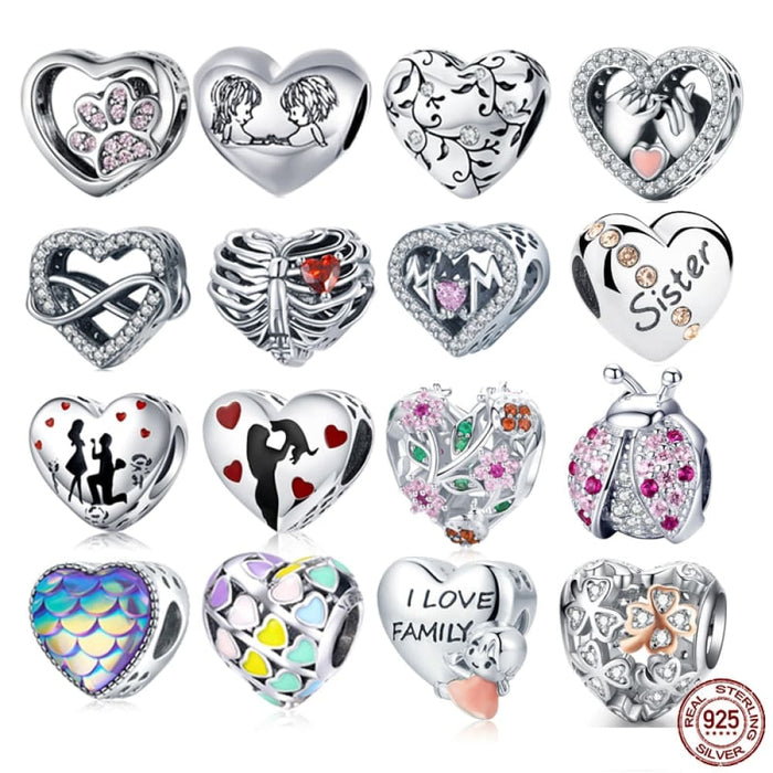 925 Sterling Silver Heart-shape Collection Charms Cat Love