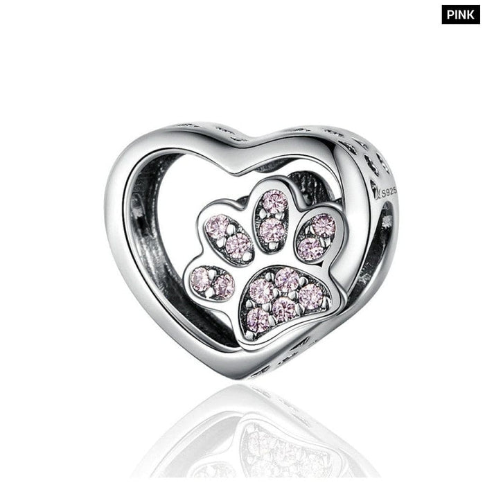 925 Sterling Silver Heart-shape Collection Charms Cat Love