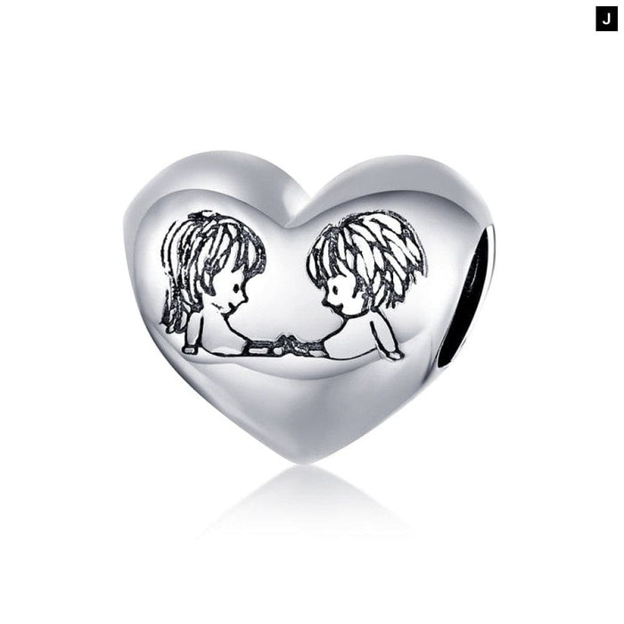 925 Sterling Silver Heart-shape Collection Charms Cat Love