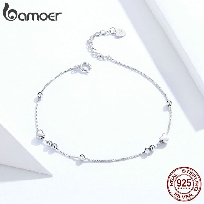 925 Sterling Silver Heart And Star Beads Chain Bracelet