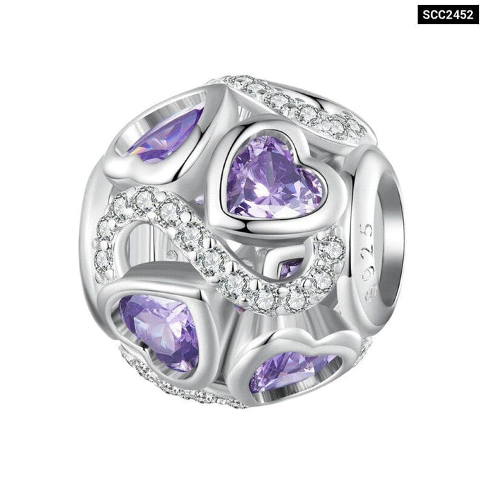 925 Sterling Silver Infinite Love Bead Purple Heart Zircon