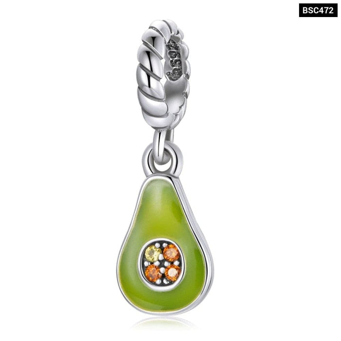 925 Sterling Silver Jewelry Green Enamel Avocado Fruit