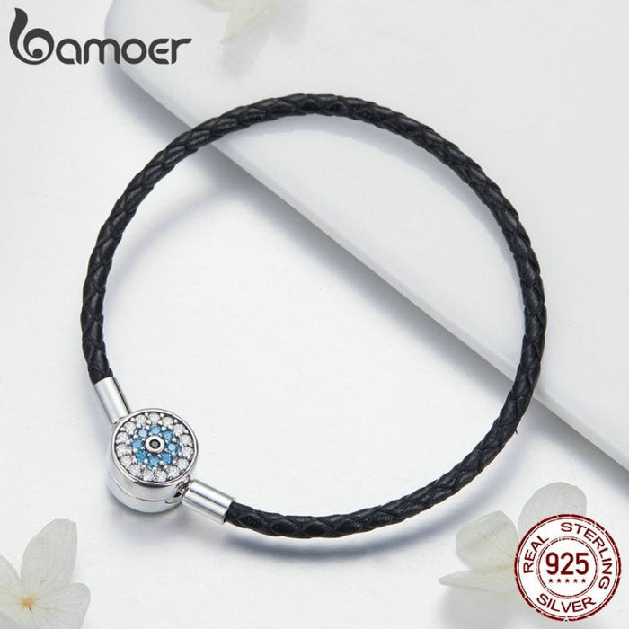 925 Sterling Silver Leather Round Clasp Dazzling