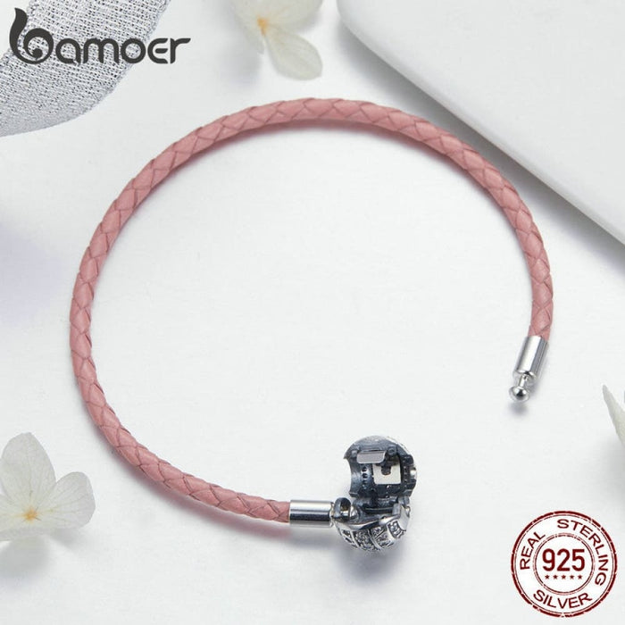 925 Sterling Silver Leather Round Clasp Dazzling