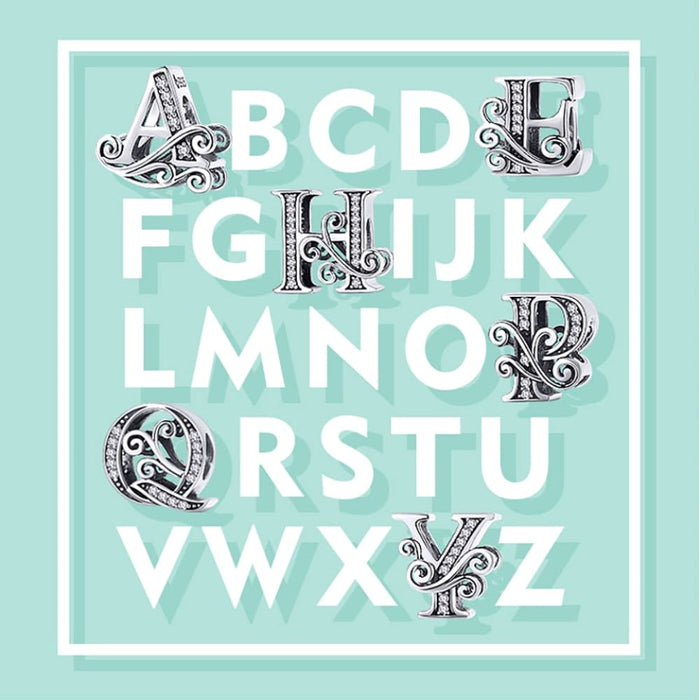 925 Sterling Silver Letter a To z 26 Charms Openwork Cz