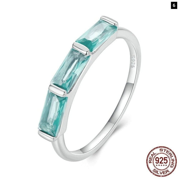 925 Sterling Silver Light Green Square Zircon Finger Ring