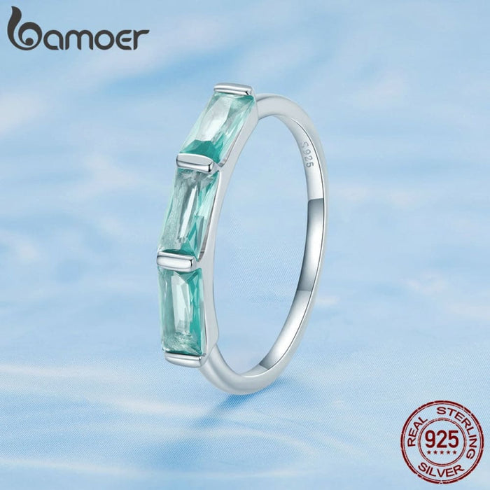 925 Sterling Silver Light Green Square Zircon Finger Ring