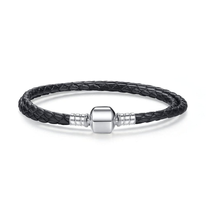 925 Sterling Silver Long Double Pink Black Braided Leather