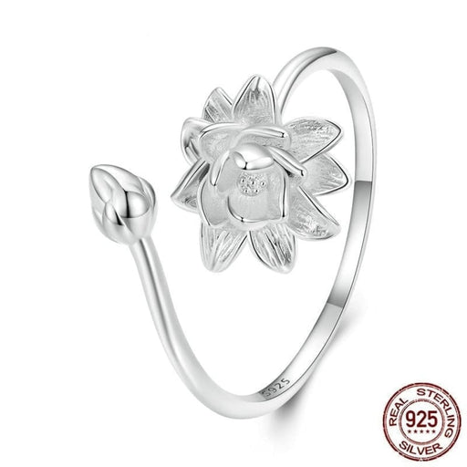 925 Sterling Silver Lotus Opening Ring Flower Adjustable