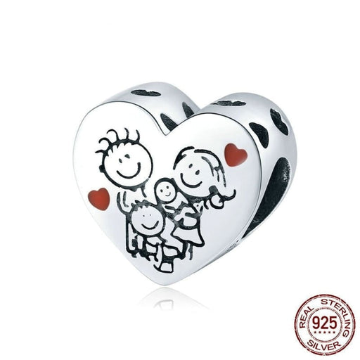 925 Sterling Silver Love Family Heart Metal Beads