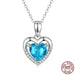 925 Sterling Silver Love Heart Pendant Necklace Blue Clear