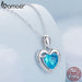 925 Sterling Silver Love Heart Pendant Necklace Blue Clear