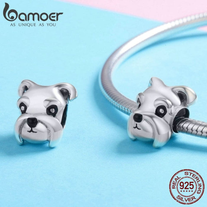 925 Sterling Silver Lovely Animal Schnauzer Dog Charm Beads