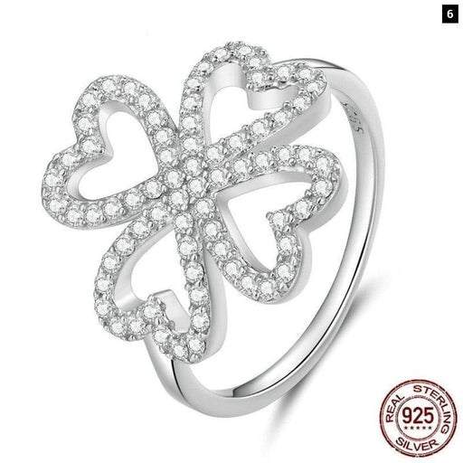 925 Sterling Silver Lucky Four-leaf Clover Ring For Women