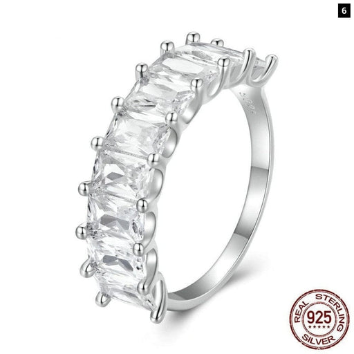 925 Sterling Silver Luxury Shiny Square Zircon Ring