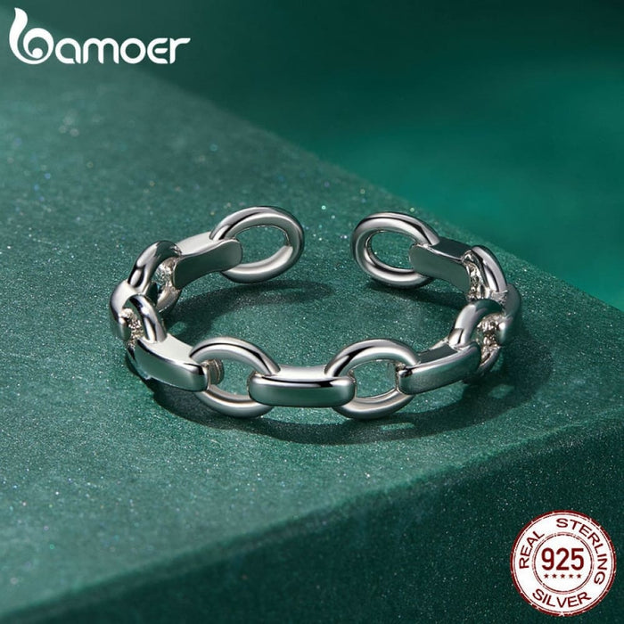 925 Sterling Silver Metal Chain Adjustable Ring For Women