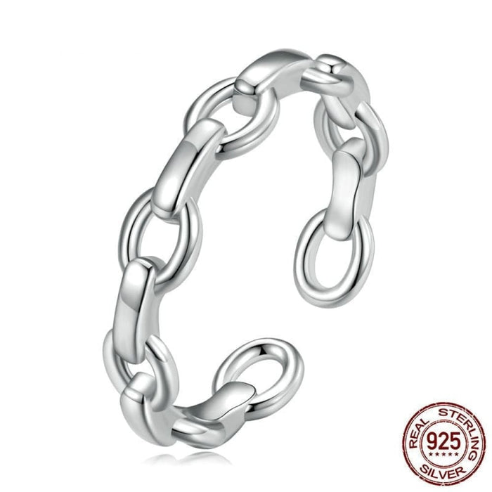 925 Sterling Silver Metal Chain Adjustable Ring For Women