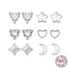 925 Sterling Silver Mini Heart Star And Moon Stud Earrings