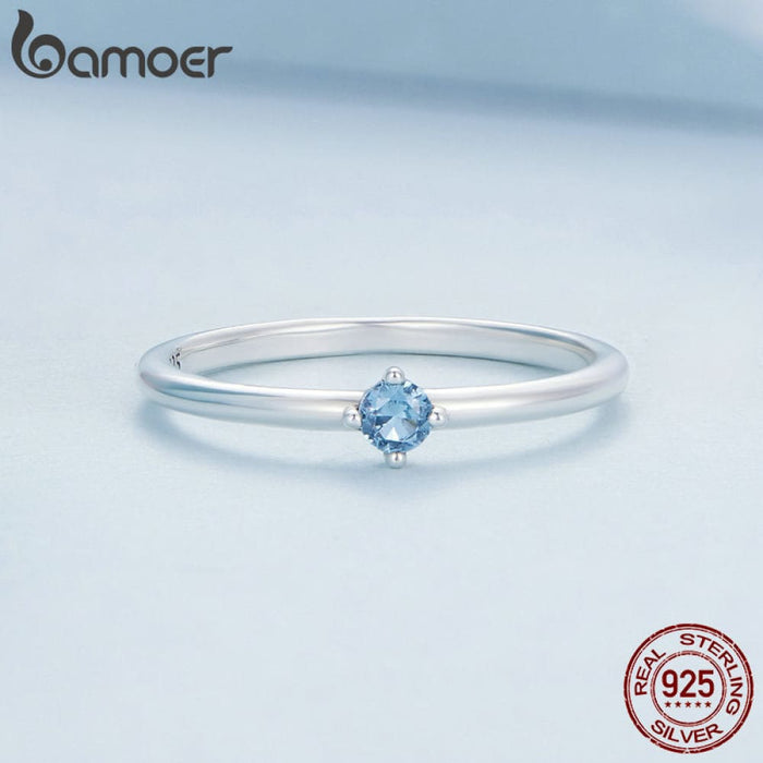 925 Sterling Silver Minimalist Blue Zircon Ring For Women