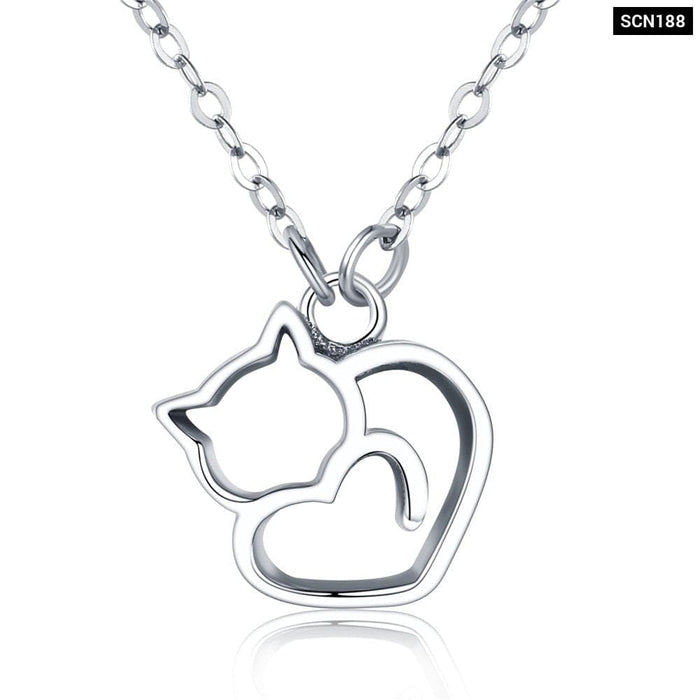 925 Sterling Silver Minimalist Lovely Cat Pendant Necklace