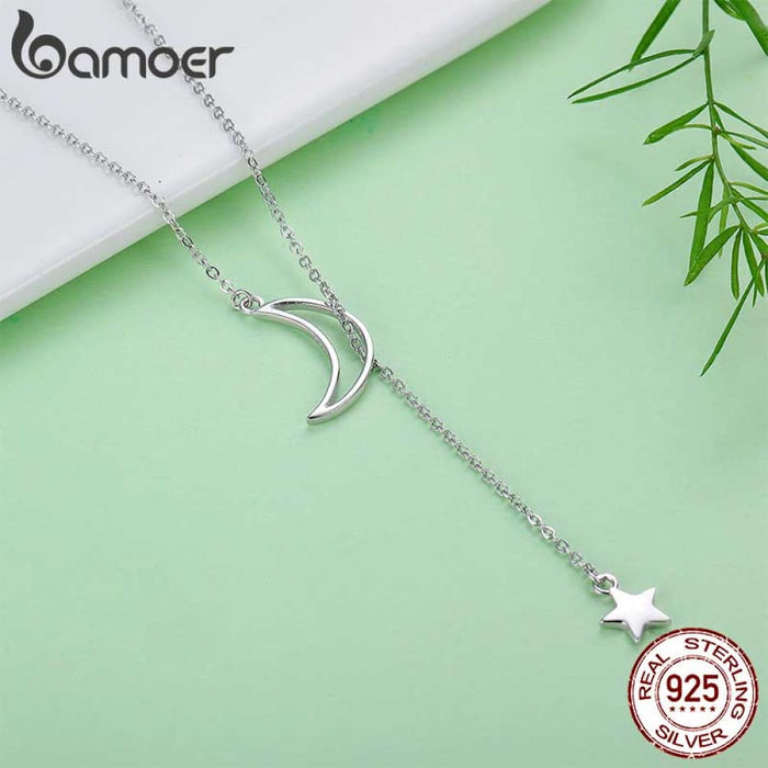 925 Sterling Silver Minimalist Moon And Star Pendant