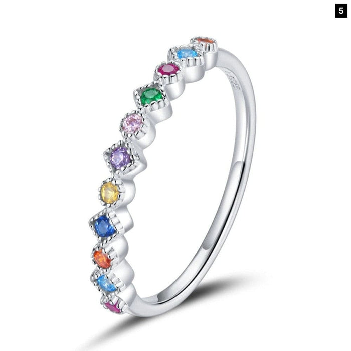 925 Sterling Silver Multicolour Zircon Finger Ring For Women