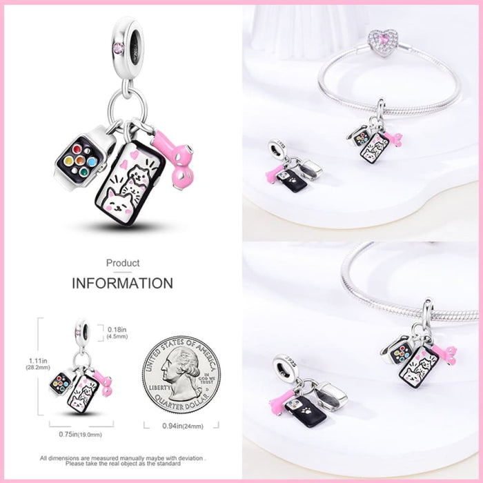 925 Sterling Silver Music Earphone Charms Beads Fit Pandora