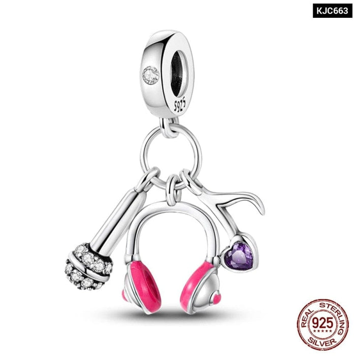 925 Sterling Silver Music Earphone Charms Beads Fit Pandora