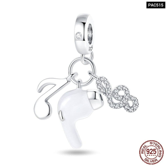 925 Sterling Silver Music Earphone Charms Beads Fit Pandora