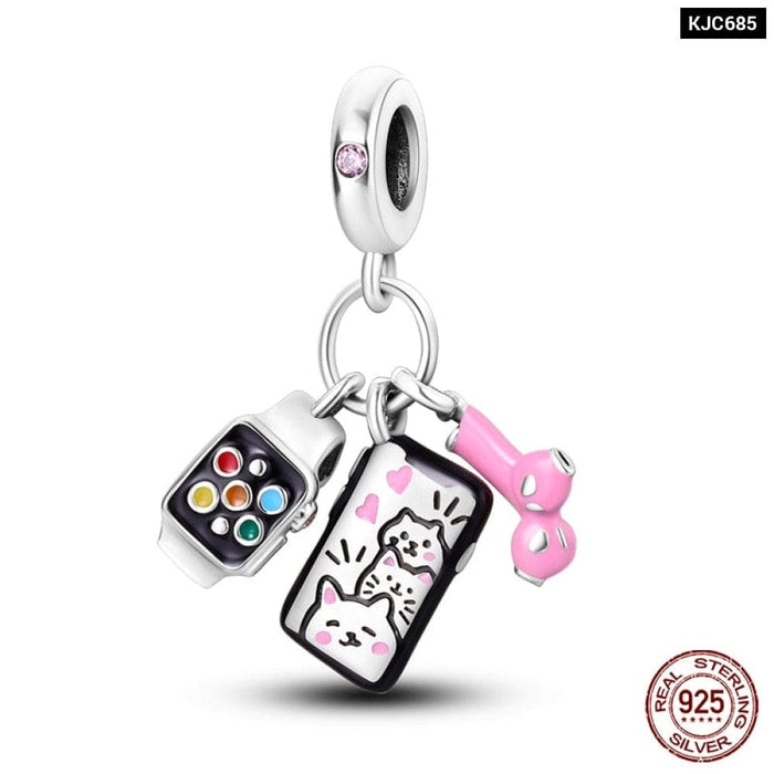 925 Sterling Silver Music Earphone Charms Beads Fit Pandora