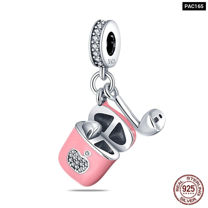 925 Sterling Silver Music Earphone Charms Beads Fit Pandora