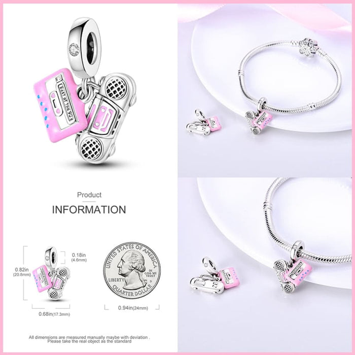 925 Sterling Silver Music Earphone Charms Beads Fit Pandora