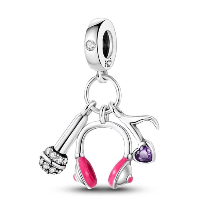 925 Sterling Silver Music Earphone Charms Beads Fit Pandora