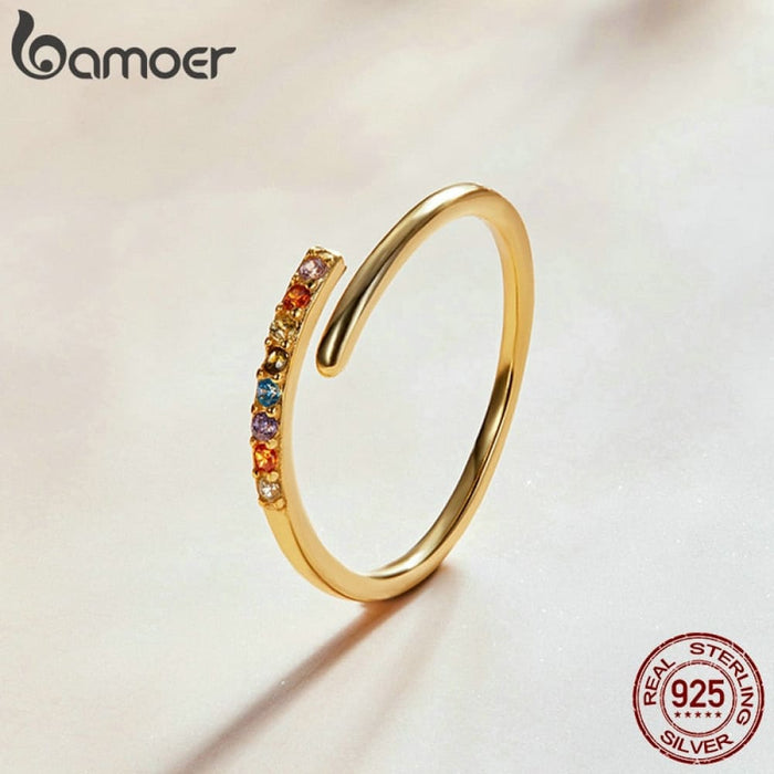 925 Sterling Silver Open Rainbow Zircon Ring White Crystal