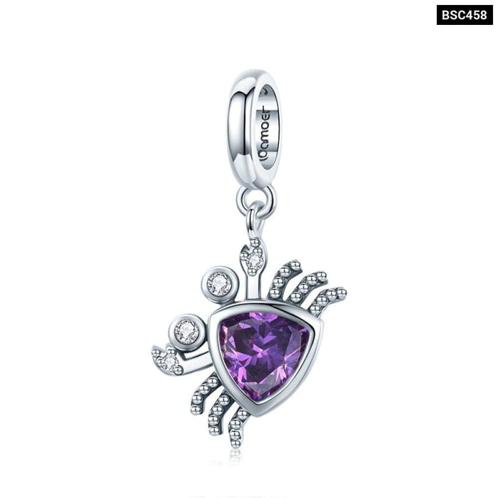 925 Sterling Silver Pattern Charm Diamond Shape Purple