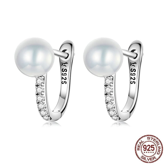 925 Sterling Silver Pearls Ear Buckle Simple Crystal Heart