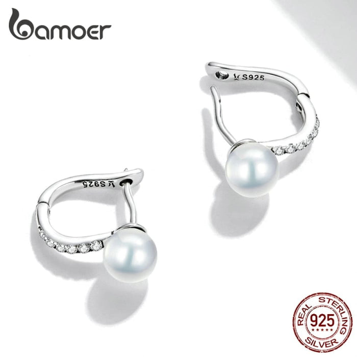 925 Sterling Silver Pearls Ear Buckle Simple Crystal Heart