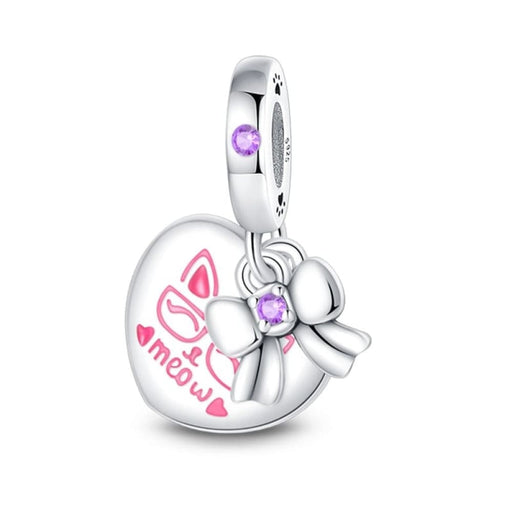 925 Sterling Silver Pink Cute Cat Paw Charms Beads Fit