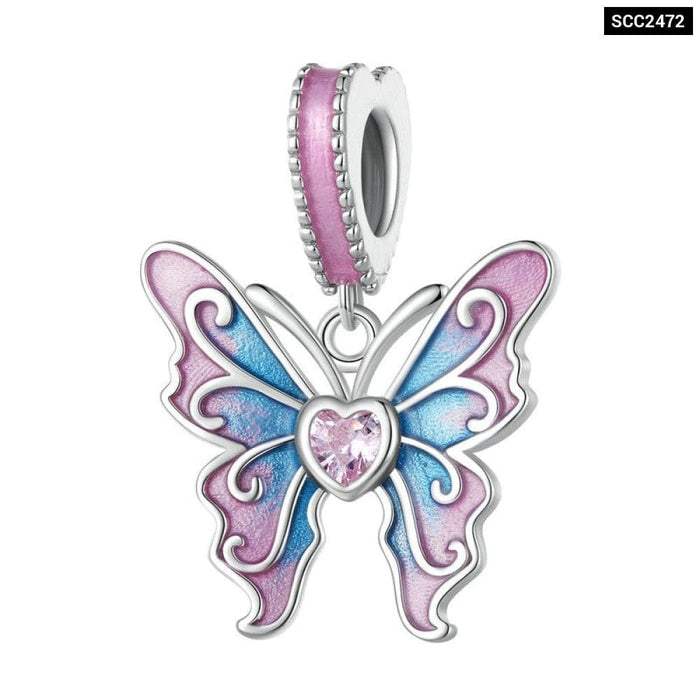 925 Sterling Silver Pink Lady Series Butterfly Hanging Bead